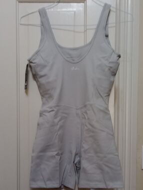 NWT ETHIKA VIBRANT GRAY BIKER SHORTS ROMPER. SLIM! SEXY! FIRM! Built-in Bra.